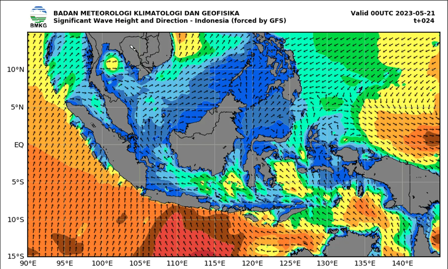 Peringatan Dini Gelombang Tinggi 4 Meter di Perairan Indonesia pada 21 Mei 2023