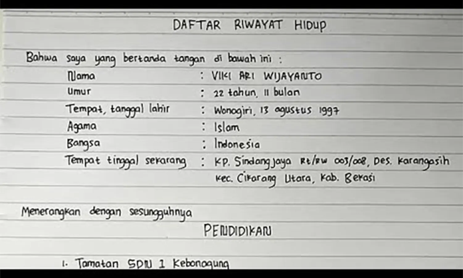 Cara Membuat Daftar Riwayat Hidup Tulis Tangan