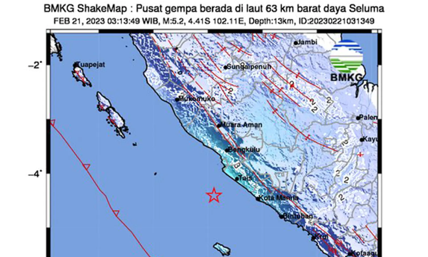 BMKG: Wilayah Kabupaten Seluma Diguncang Gempa Berkekuatan M 5,2