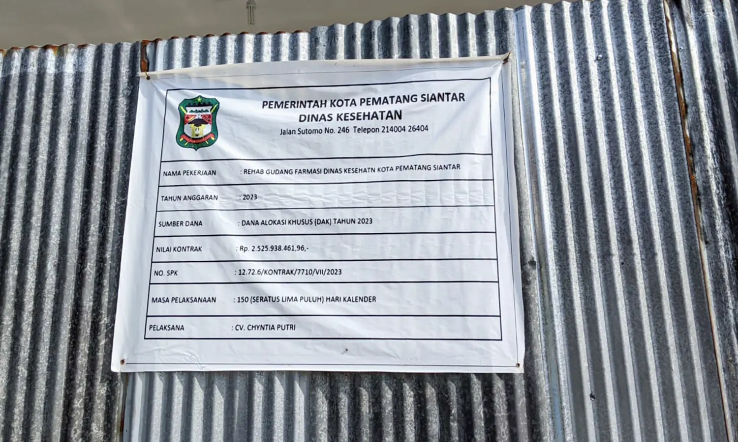 Dinkes Pematang Siantar Akui Pelaksanaan Rehabilitasi Gudang Farmasi Terlambat, Pastikan Selesai Tepat Waktu